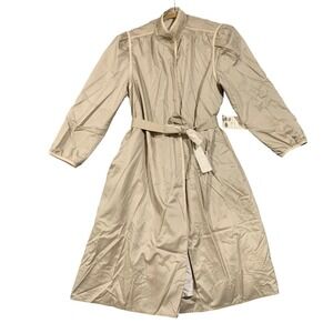 RainCheetahs Trench Coat Women XL Tan VTG 80s Belted Raincoat Puffed Shoulder